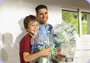 man and kid recycling, grown-ups' response