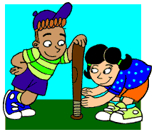Max and Ruthie measuring a bat