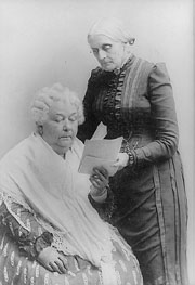 <p>Elizabeth Cady Stanton, seated, and Susan B. Anthony, standing were leaders of the women's rights movement in the United States. (Library of Congress)</p>