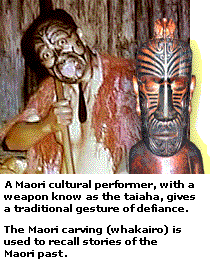 A Maori cultural performer with a wepon known as the taiaha