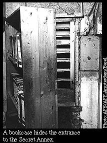 A bookcase hides the entrance to the Secret Annex