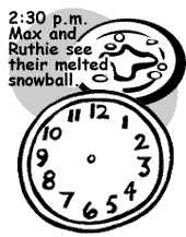 2:30 p.m. Max and Ruthie see their melted snowball.